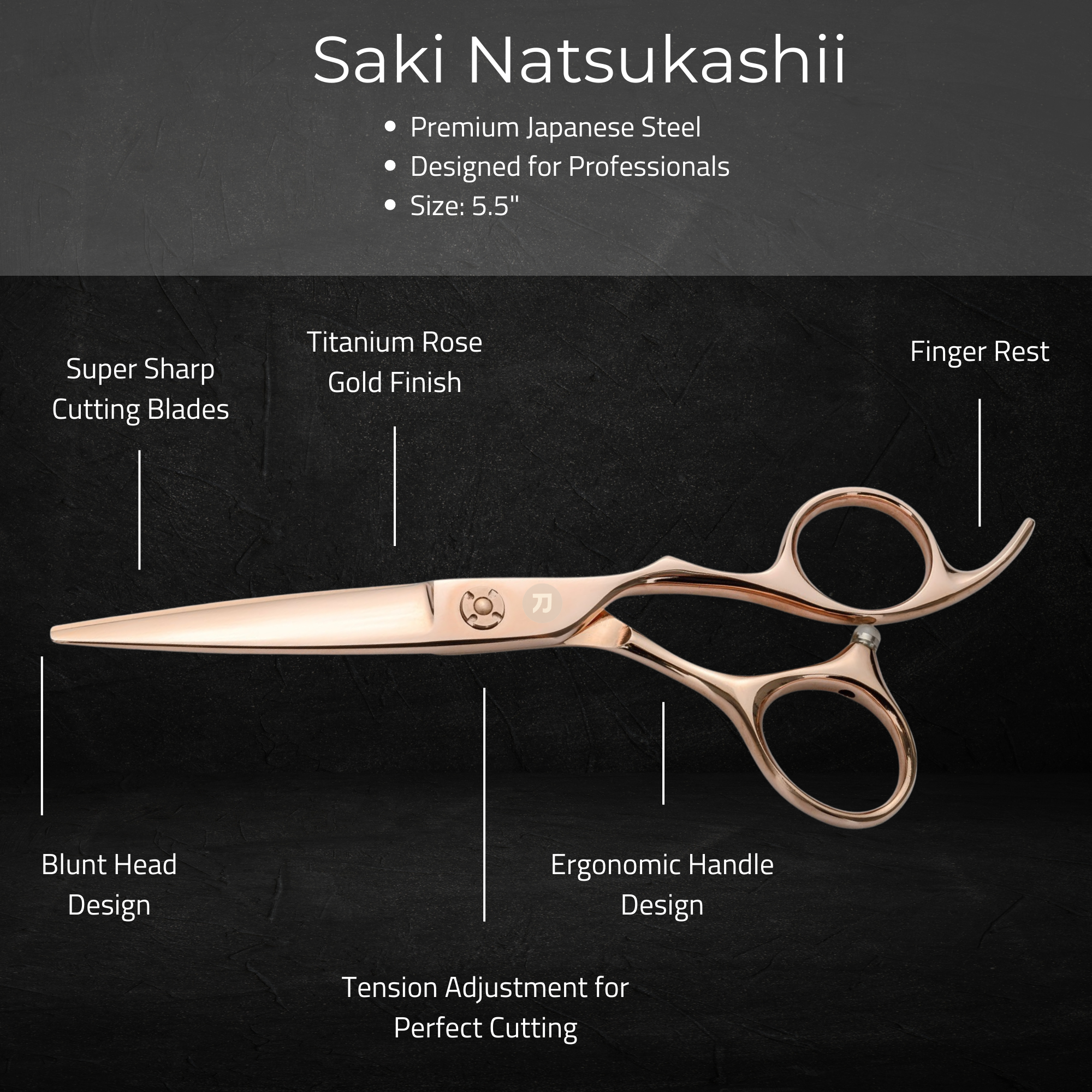 Ciseaux/ciseaux de coupe de cheveux en or rose Natsukashii